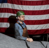 Dan Pierce in Hibbing, Minn. Mr. Pierce works in the mines as a mechanic and is vice president of a local steel union.