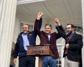 U.S. Sen. Joe Manchin celebrates the signing of a federal spending package that includes funding for miners’ pensions.