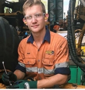 Riley Stewart has secured a job as an apprentice diesel fitter ar Hastings Deeering. (photo: Emilia Terzon, ABC News)
