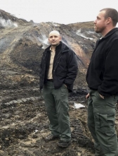 Rob Rice, of the West Virginia Office of Abandoned Mine Lands and Reclamation and planner Jonathan Knight at abandoned mine.