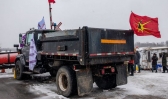 A truck sits parked at railway tracks during a protest against the planned Coastal GasLink pipeline.